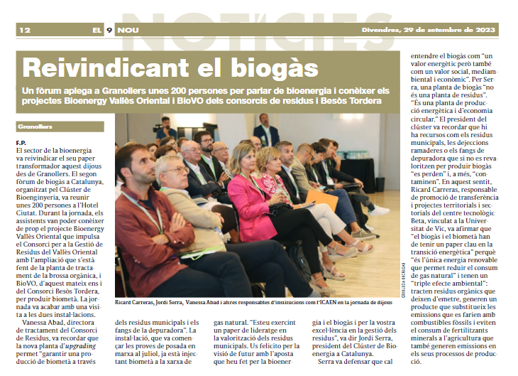 cresidusvo's tweet photo. Avui @el9nou_vor informa sobre la celebració a Granollers del II Fòrum de Biogàs de Catalunya i dels projectes #BioenergyVO i #BioVO per a la producció de #biometà procedent del #biogàs generat a l'EDAR i a la planta de digestió anaeròbica i de compostatge de Granollers https://t.co/YxykGjyQFD