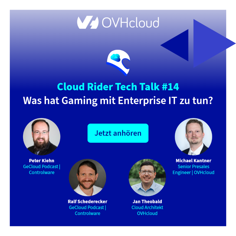 OVHcloud_DE's tweet photo. Heute ist #InternationalPodcastDay! 🎙🥳 Wir feiern die Power von Podcasts &amp; zelebrieren unsere aktuelle #CloudRider Podcast-Folge zum Thema #Gaming und Enterprise-IT, welche wir gemeinsam mit den Kollegen von @ControlwareDE aufgenommen haben. ⬇🎧 #Podcast #Cloud #TechTalk #IT