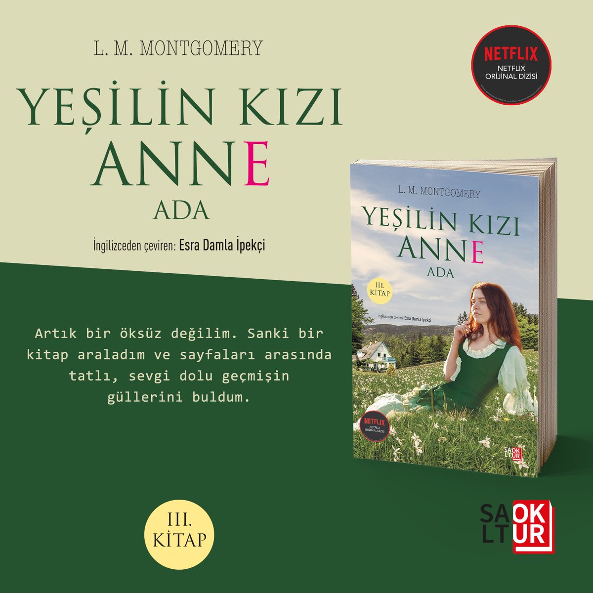 Artık bir öksüz değilim. Sanki bir kitap araladım ve sayfaları arasında tatlı, sevgi dolu geçmişin güllerini buldum. #SaltOkur

kitapyurdu.com/kitap/yesilin-…