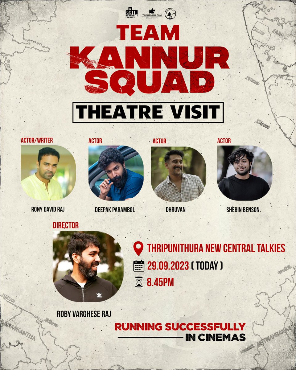 Kannur Squad  Theatre Visit : Thrippunithura New Central Talkies 8.30pm #kochi

#kannursquad #mammootty #mammoottykampany #wayfarerfilms #robyraj #ronydavidraj #deepakparambol #druvan_druv_ #shebinbenson