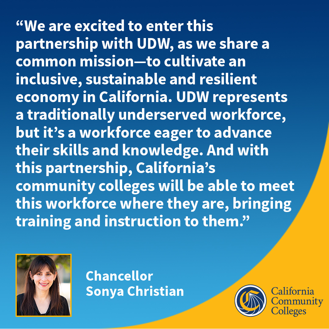 CalCommColleges's tweet photo. PRESS RELEASE: @CalCommColleges Partners with United Domestic Workers to Bring Workforce Training and Instruction to Underserved Population.
Details: https://t.co/vsSp0pY1Xs.
#CAWorkforce
#Vision2030 https://t.co/RAFquTHa2i