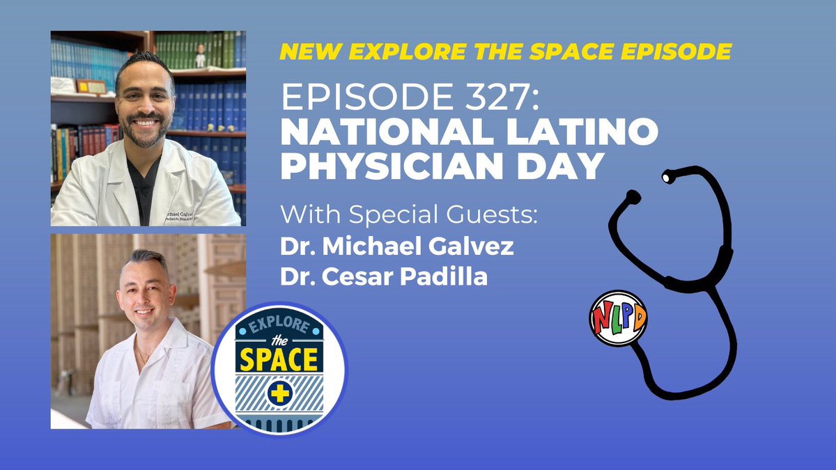 Explore The Space Podcast is BACK!

Took a few months off, back strong w/ <a href="/MichaelGalvezMD/">Michael Galvez, MD</a> &amp; <a href="/TheMillennialMD/">Cesar Padilla, M.D.</a> talking about #NationalLatinoPhysicianDay!

This is absolutely tremendous &amp; they are so compelling! 

Enjoy &amp; please share!

explorethespaceshow.com/podcasting/mic…