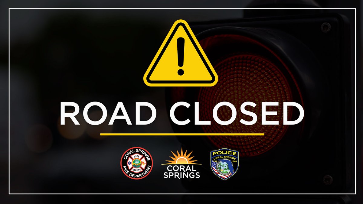 CoralSpringsPD's tweet photo. **ROAD CLOSURE** Please avoid the area of Riverside Dr. and Atlantic BLVD. due to a motor vehicle accident. Northbound lanes on Riverside Dr. are closed at this time. We will provide updates as they become available. https://t.co/0jpFzzm5lk