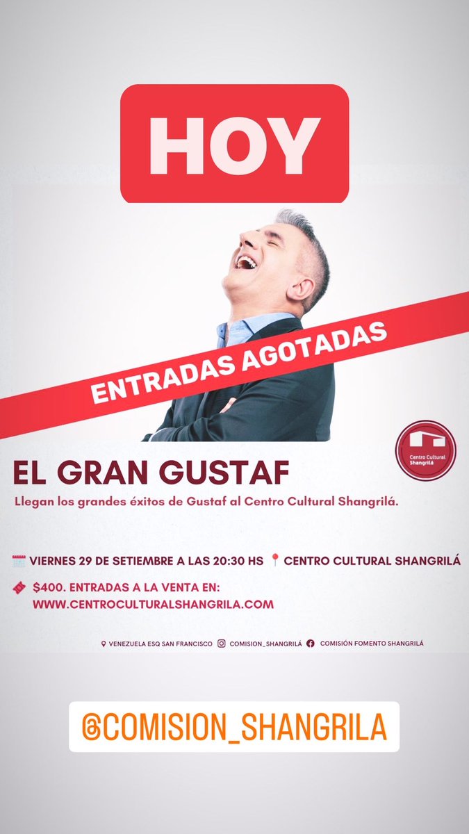 elgrangustaf's tweet image. HOY
#grandeséxitos 
ENTRADAS AGOTADAS 
en @ComiShangrila 
#elhumorsalvaráalmundo