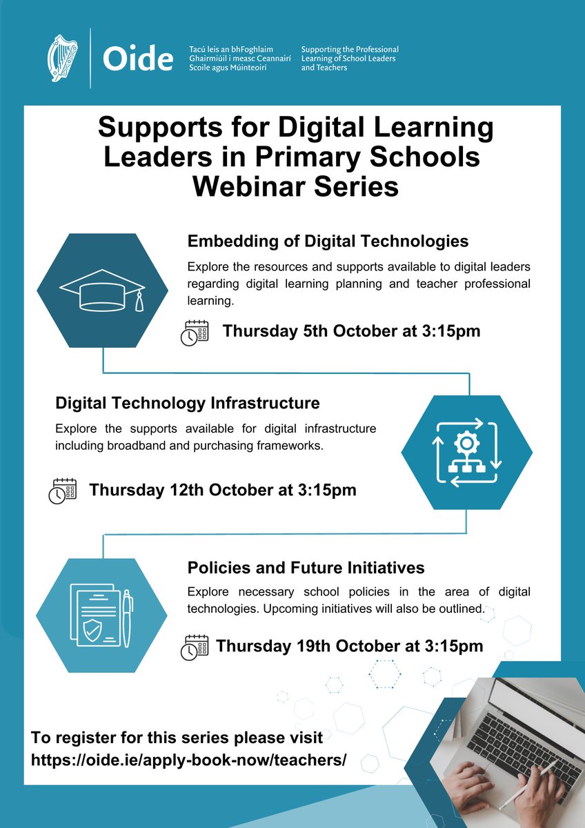 🚀 Exciting News! Join us for the Oide Supports for Digital Learning Leaders in Primary Schools Series! 📚💻

Register now at ➡️ oide.ie/apply-book-now… and search for Digital Learning Leaders. Let's empower our educators for a digital future! 💪👩‍🏫👨‍🏫 #DigitalLearning