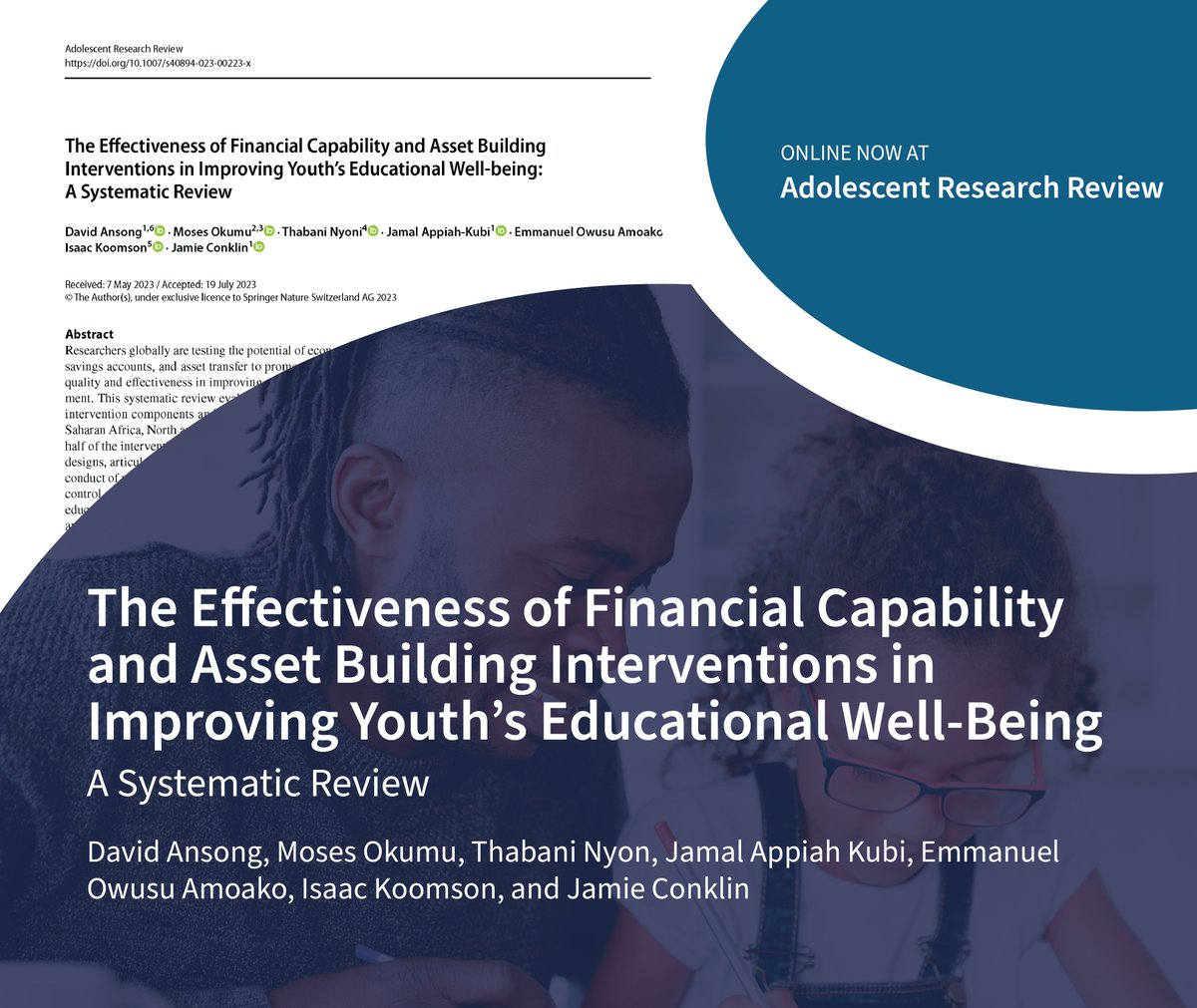 csdwustl's tweet image. What if there were a way to boost kids&apos; #AcademicPerformance &amp;amp; #AcademicAchievement?

A new study reviews the evidence connecting #EconomicEmpowerment interventions &amp;amp; #EducationalWellBeing: doi.org/10.1007/s40894…

#FinancialCapability #AssetBuilding #FCABAfrica #CBEH #socialwork
