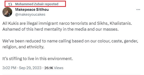 vijaygajera's tweet photo. Again @zoo_bear is trying his best to create riots in Manipur.

He has retweeted a thread which is written by @makesyoucakes which is a totally manipulative and spreading fake narrative with no supportive documents.

Do you know who is @makesyoucakes?

Let me tell you👇 https://t.co/soHWpfm7Jr