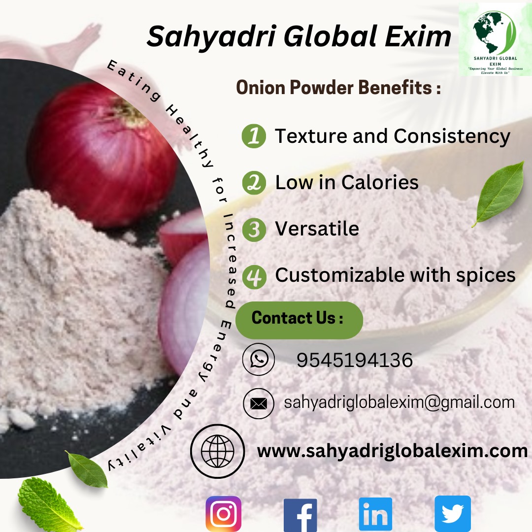 'Tears no more! Say goodbye to onion-chopping struggles with the convenience of onion powder. 😅🧅#SahyadriGlobalExim #NaturalFlavor #PureIngredients #Onion #OnionPowder #Spices #Export #germany #brazil #USA #indonesia #belgium #UK #netherland #turkey #bangladesh #Supermarkets