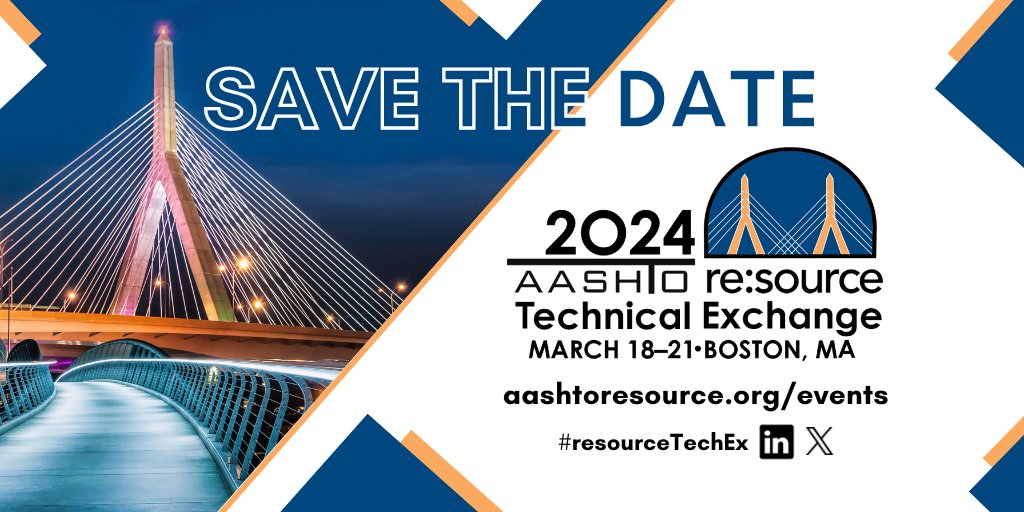 aashtoresource's tweet photo. Save the date for the 2024 #resourceTechEx - March 18-21, 2024, in Boston, MA. Exchange information, expand your professional network, and explore construction materials testing topics in sessions led by industry experts. Stay tuned for more details! https://t.co/JrZRs88W0i https://t.co/risMBkeNqK