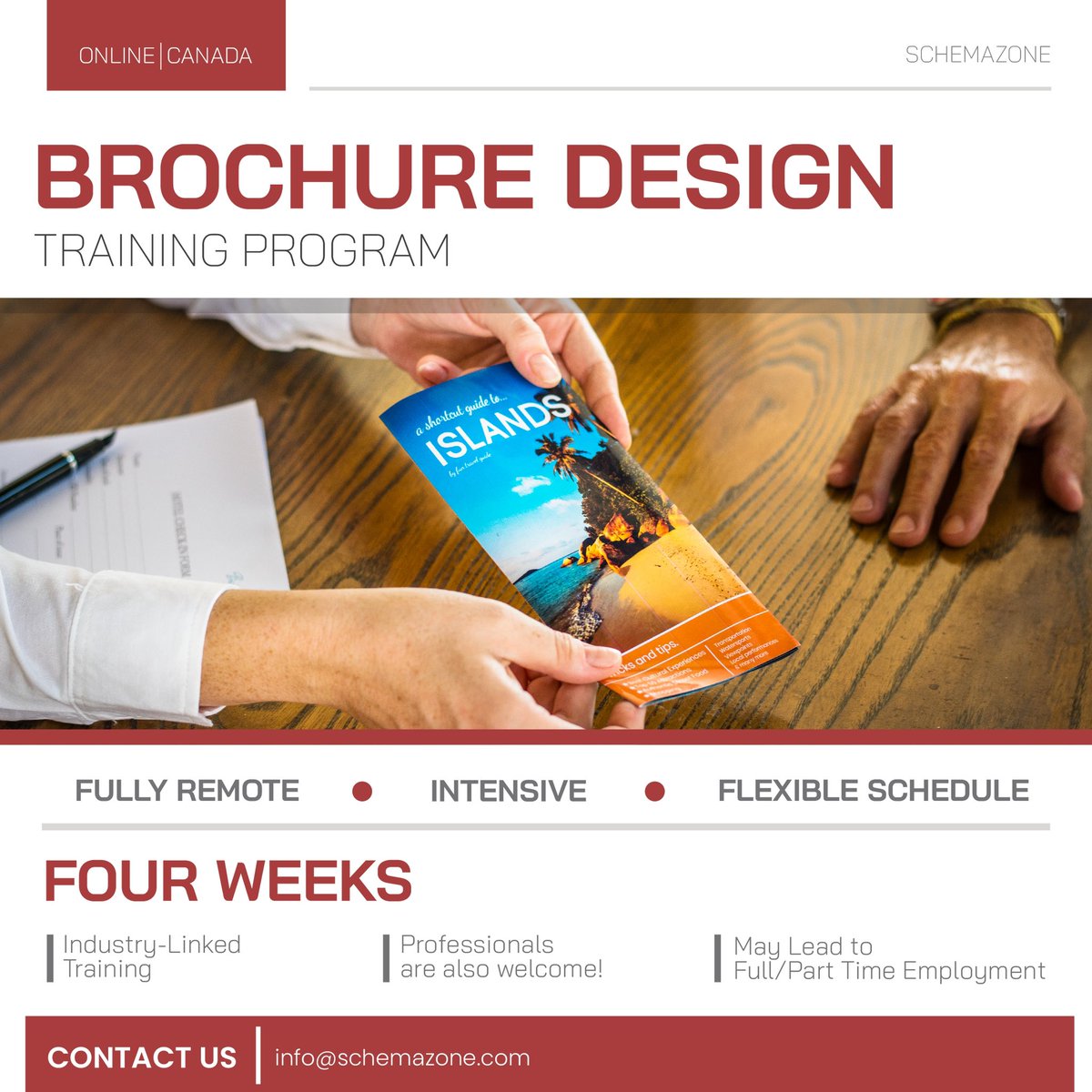 Transform your design skills with our Brochure Design Training Program! Learn the art of crafting eye-catching, professional brochures that leave a lasting impression. Elevate your portfolio and career with us! 
#BrochureDesignMastery 
schemazone.com/product/brochu…
info@schemazone.com