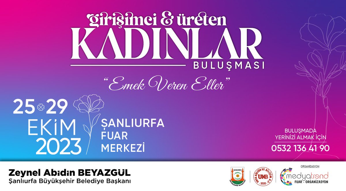 zabeyazgul's tweet photo. Bölgemizde bir ilk; Emek Veren Eller Girişimci ve Üreten Kadınlar Buluşması 25 - 29 Ekim 2023 tarihleri arasında Şanlıurfa Fuar Merkezi'nde gerçekleşiyor.

Tüm hemşehrilerimi bekliyorum.

📍Şanlıurfa Fuar Merkezi
🗓️25 - 29 Ekim 2023
📞0532 136 41 90 https://t.co/B4Fq8w5DGx