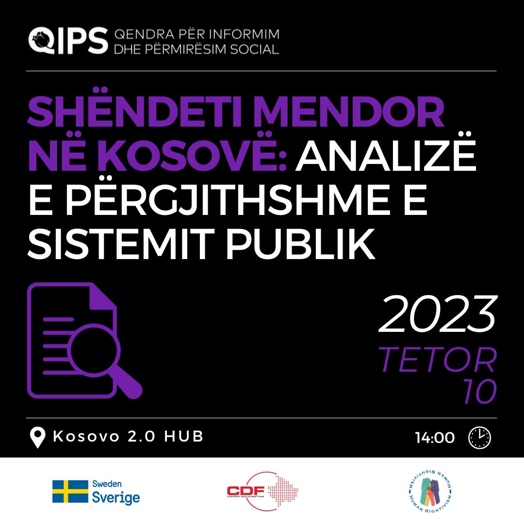 Hulumtueset Shegë Bahtiri dhe Shpresa Neziri kanë analizuar sistemin e shërbimeve publike të shëndetit mendor në Kosovë, përmes intervistave në terren dhe dokumenteve ligjore.

Ju ftojmë që të merrni pjesë në këtë ngjarje, në ora 14:00 në hapësirat e Kosovo 2.0.