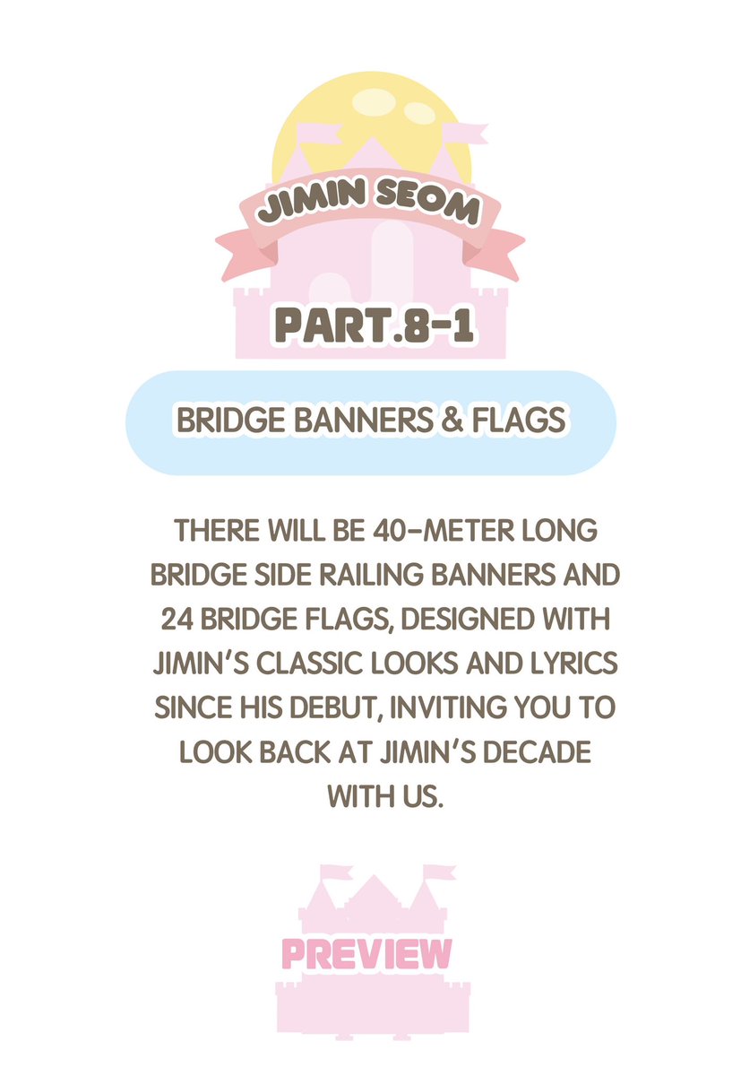 JIMINMoonRising's tweet photo. Bridge Banners &amp; Flags

There will be 40-meter long bridge side railing banners and 24 bridge flags, designed with Jimin's classic looks and lyrics since his debut, inviting you to look back at Jimin's decade with us. https://t.co/eFZKqmkNd0