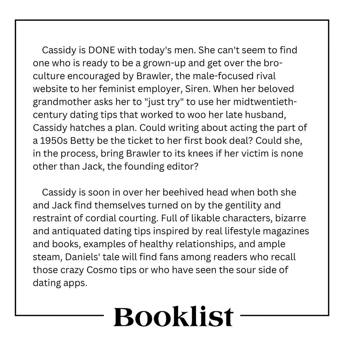 First trade review is in! Thanks <a href="/ALA_Booklist/">ALA_Booklist</a> ✨

“Full of likable characters, antiquated dating tips inspired by real lifestyle magazines, examples of healthy relationships, &amp; ample steam, Daniels' tale will find fans among readers who have seen the sour side of dating apps.”
