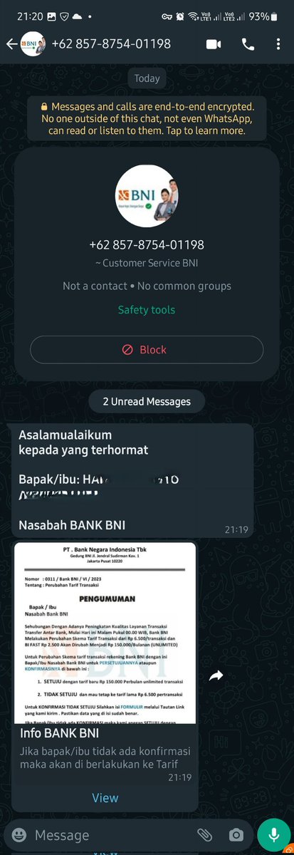 harsoyo_a's tweet photo. @aduanPPI mohon dibantu utk blokir nomor +62 857-8754-01198 karena digunakan utk penipuan a/n BNI https://t.co/a4wWQQkAsg