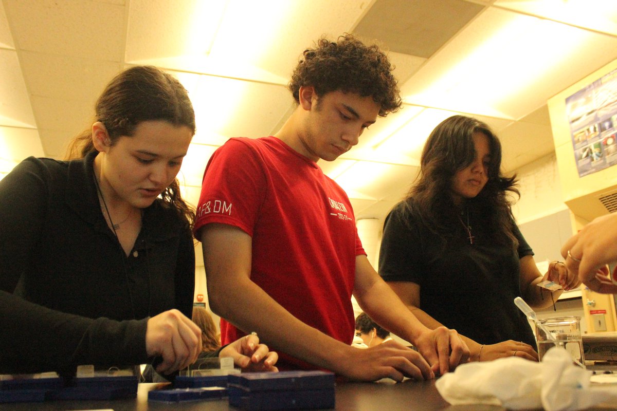 Today Mrs. Aridas class participated in a Biology lab where they looked at mammal and plant cells through a microscope. #gocavs #whygables