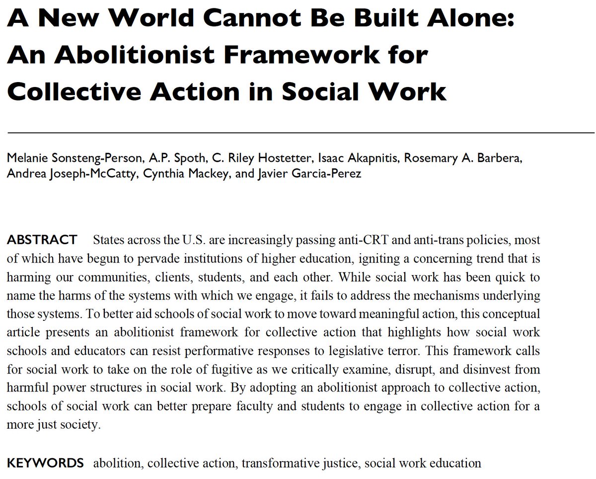 AlanDettlaff's tweet photo. NEW PUBLICATION! Out today in Abolitionist Perspectives in Social Work (@APSWJournal) from @sonsteng_person @apspoth @crhostetter Isaac Akapnitis @RosiRabar @DrAndreaJoseph1 @GrowinWitCindy &amp; @GarciaPerezJavi!

Free Download: https://t.co/dIa8RTDQoM https://t.co/Szxt8mAeBF