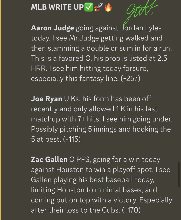 gattiprops's tweet image. LET’S SEE SOME GREEN BEANS ✅🟩🚀🔥

Loving all of these props today, everything seems to align. 👨🏼‍🔬🍀

May God bless us today with another 6/6! 🏧🏧👨🏼‍🍳

#prizepicks #underdog #SleeperPicks #MLB #MLBPicks

TAP IN IF YOU HAVEN’T ALREADY, LEMME FEED YA✍🏽✍🏽🐐🐐