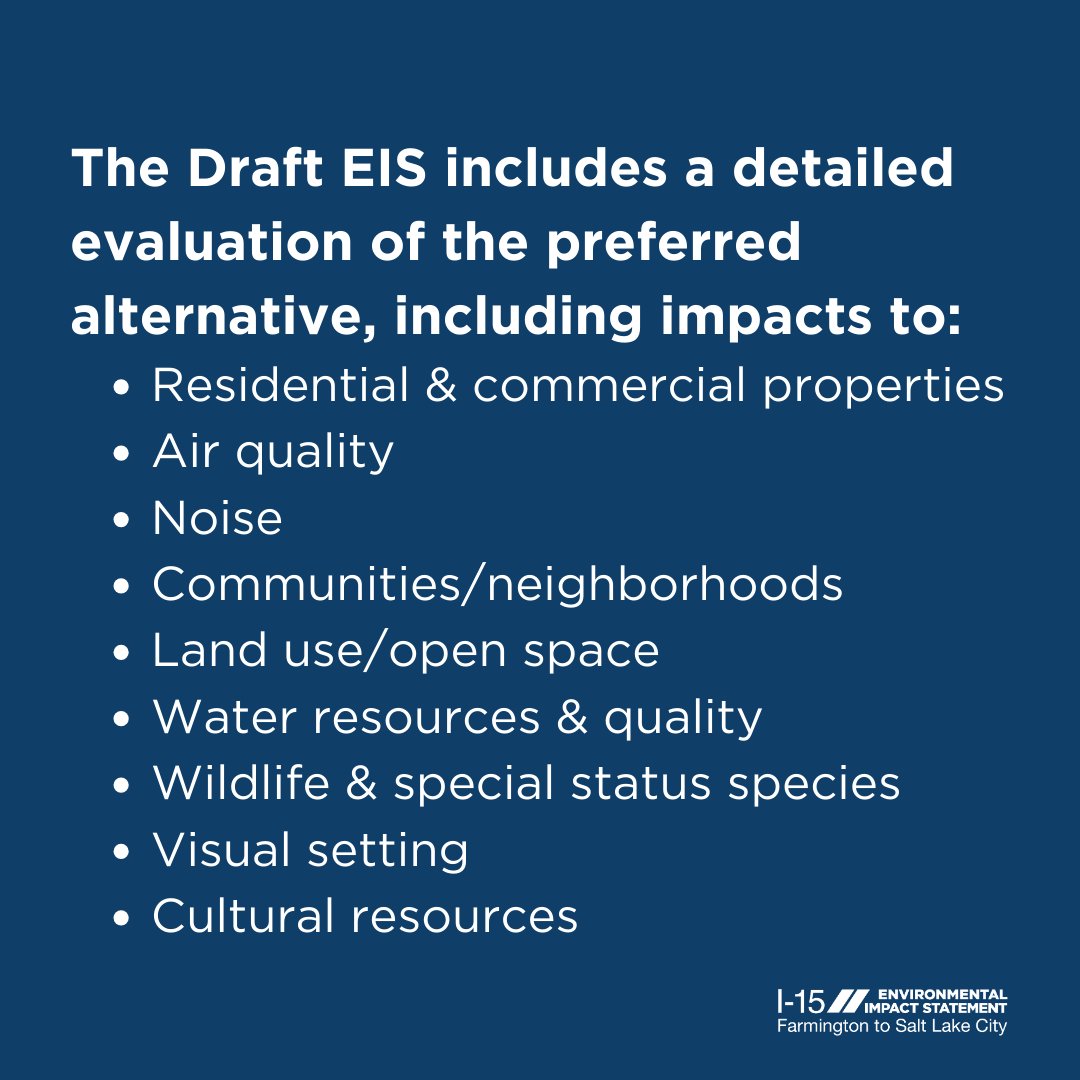 UDOTRegionOne's tweet photo. The study team is looking for feedback
➡️Review the Draft EIS
➡️Attend a public meeting on 10/16, 10/17 or 10/18
➡️Comment on the I-15 EIS website through 11/13

@DavisCountyComm @nslchat @BountifulCityUT
@centervilleut @FarmingtonCity @woodscrosscity
@westbountiful https://t.co/aJUXvkWF0f
