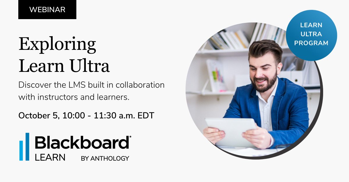 Blackboard's tweet photo. Join our upcoming webinar and discover key features, the latest improvements, and modern, pedagogically-driven online learning in 90 minutes. Upgrade or deepen your knowledge—it's all here. Register now! https://t.co/wwTKJvqBLJ
#BlackboardLearn #LMS #HigherEd #EdTech https://t.co/1Uk5xLbaWP