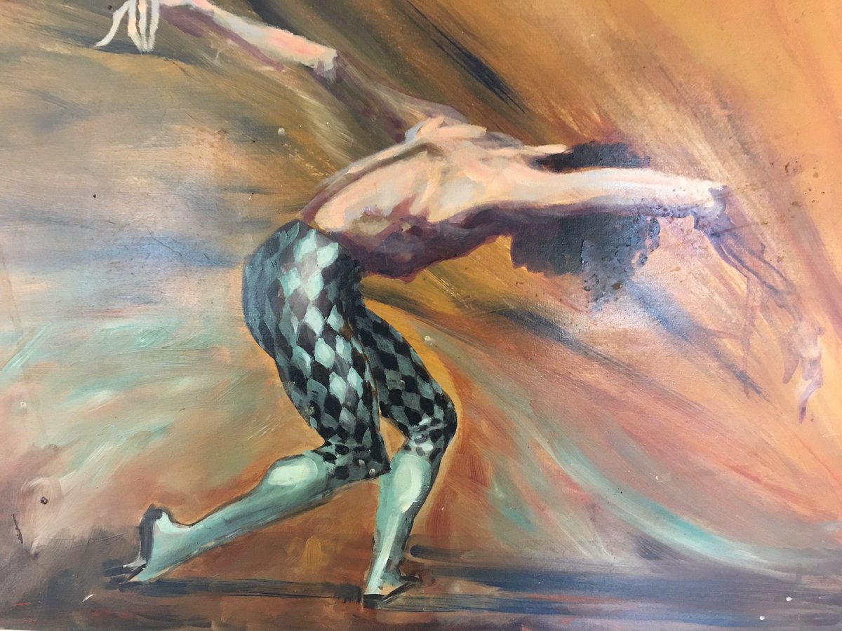 The Joy of the Harlequin Dance . Oil on Canvas Board. 46cmx60cm AFD £495. Studio Ends