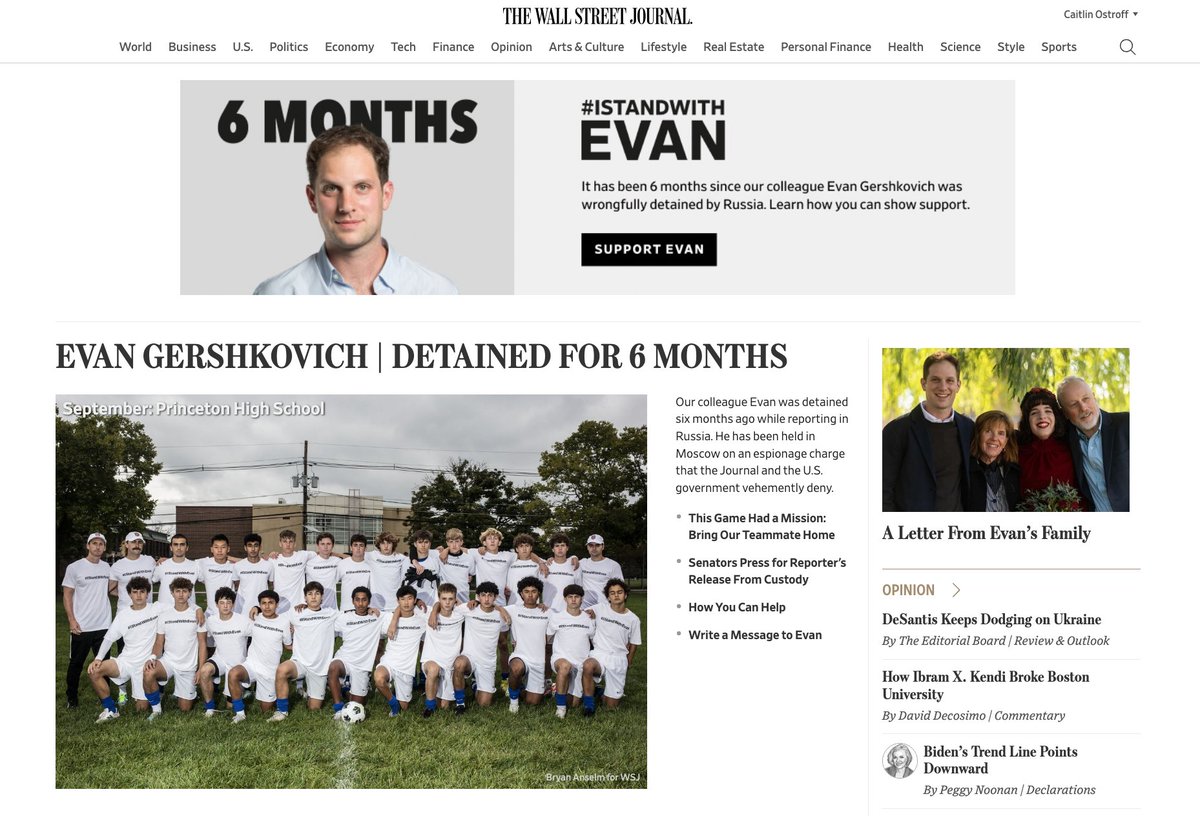 The homepage of the @WSJ right now. #FreeEvan #IStandWithEvan #SixMonths wsj.com/evan