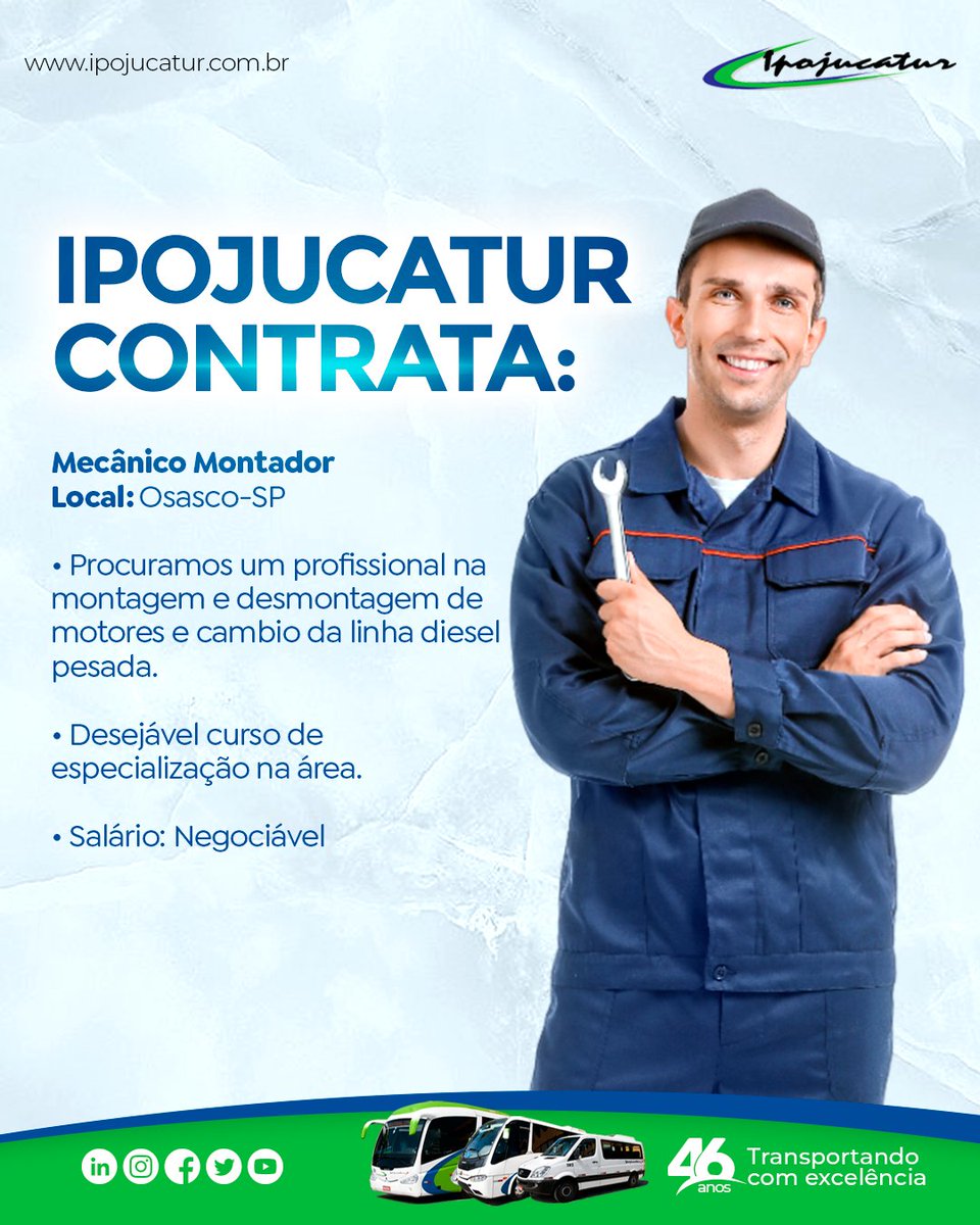 ipojucatur's tweet photo. Participe do processo seletivo enviando seu currículo através do tel: (11) 3217-6020 ou pelo e-mail: rh@Ipojucatur.com.br. Contamos com você, boa sorte!🚍🍀 https://t.co/RLkTpwoCwz