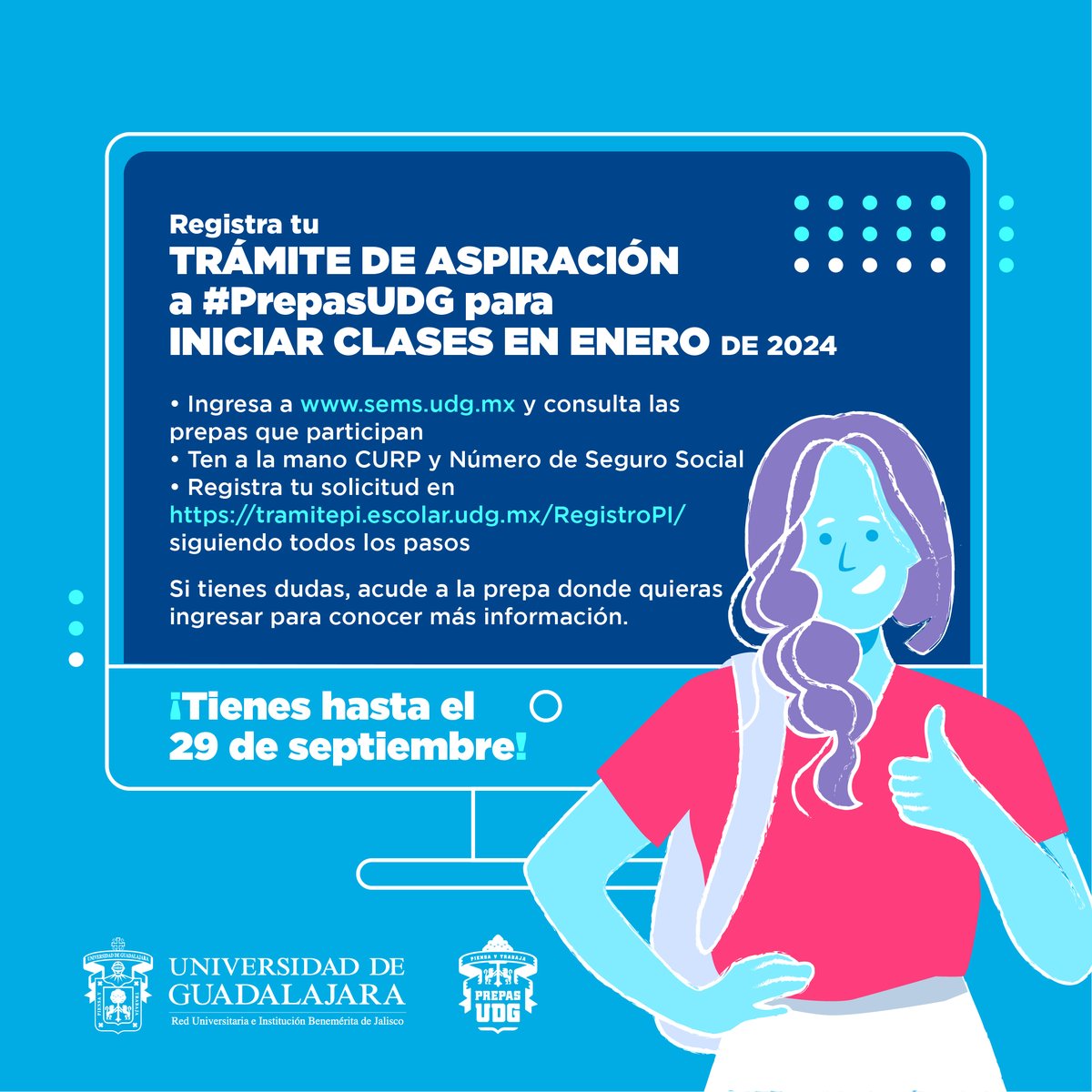 CesarBarbaD's tweet photo. Hoy es último día para iniciar trámites a #PrepasUdeG. Consulta los planteles que participan en https://t.co/FDz4IQVnpV solicita tu registro en https://t.co/2XnzXRdX5D para empezar clases en enero de 2024 https://t.co/6VCWuxnuUp