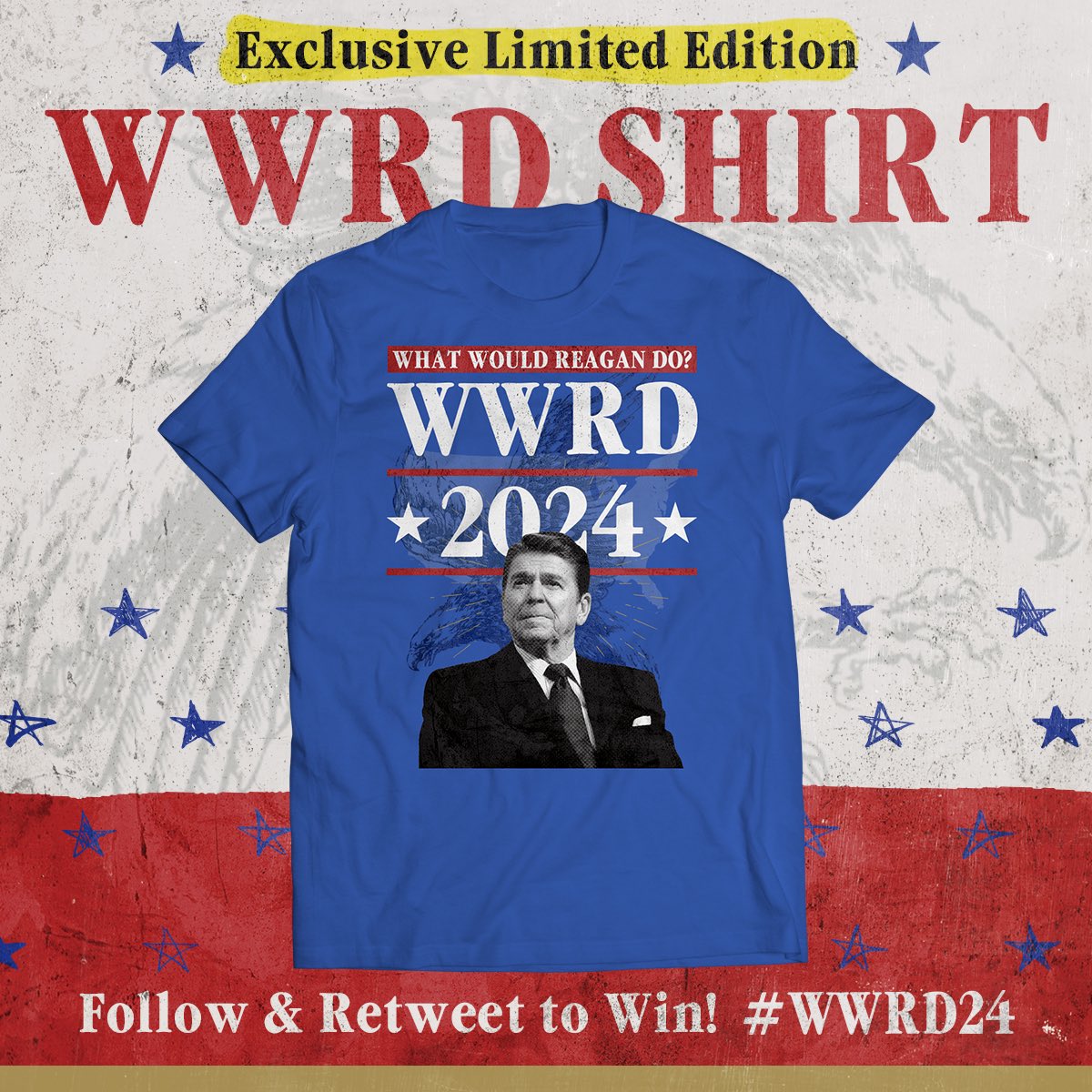 RonaldReagan's tweet image. DAILY GIVEAWAYS EXTENDED! 🇺🇸 You guys loved the #WWRD24 shirt so much, we’ve decided to extend our daily shirt giveaways. 

To WIN a shirt of your own:
🇺🇸 Follow @RonaldReagan 
🇺🇸 Repost this post
🇺🇸 BONUS: tag a friend below

We’ll announce winners in the comments each night!
