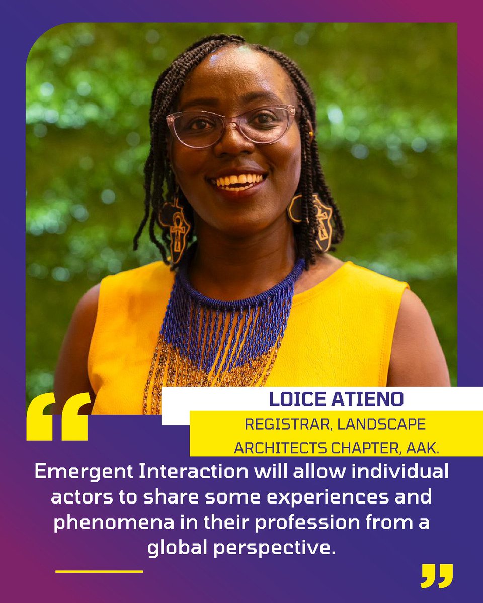 Arch_KE's tweet photo. 🌍 "Emergent Interaction will allow individual actors to share experiences and phenomena in their profession from a global perspective." - Loice Atieno, Registrar, Landscape Architects Chapter, AAK

#IFLA2023 #AAKConvention2023 https://t.co/UIrm63b8yK