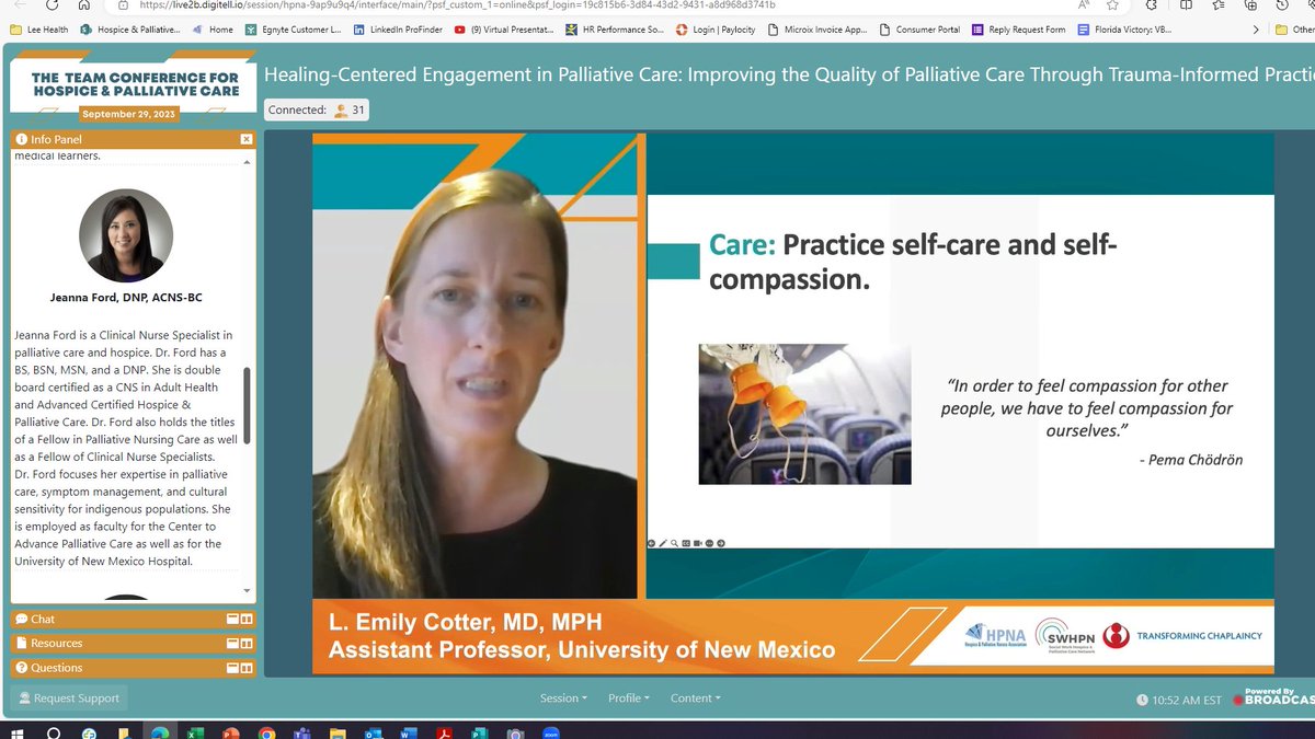 Dr L. Emily Cotter,  Dr. Jeanna Ford, Rev. A O Ferguson, and Suzanne Stern-Brant, LCSW presenting at the #TC4HPC Healing-Centered Engagement in Palliative Care: Improving the Quality of Palliative Care Through Trauma-Informed Practice <a href="/HPNAinfo/">Hospice and Palliative Nurses Association (HPNA)</a> <a href="/SWHPN/">Social Work Hospice and Palliative Care Network</a> @TransformChap1