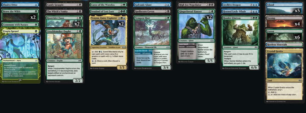 went 7-1 with this in WOE draft, been such a fun format to explore and turn 1 utopia sprawl into turn 2 troyan into turn three glutton or whale is <3