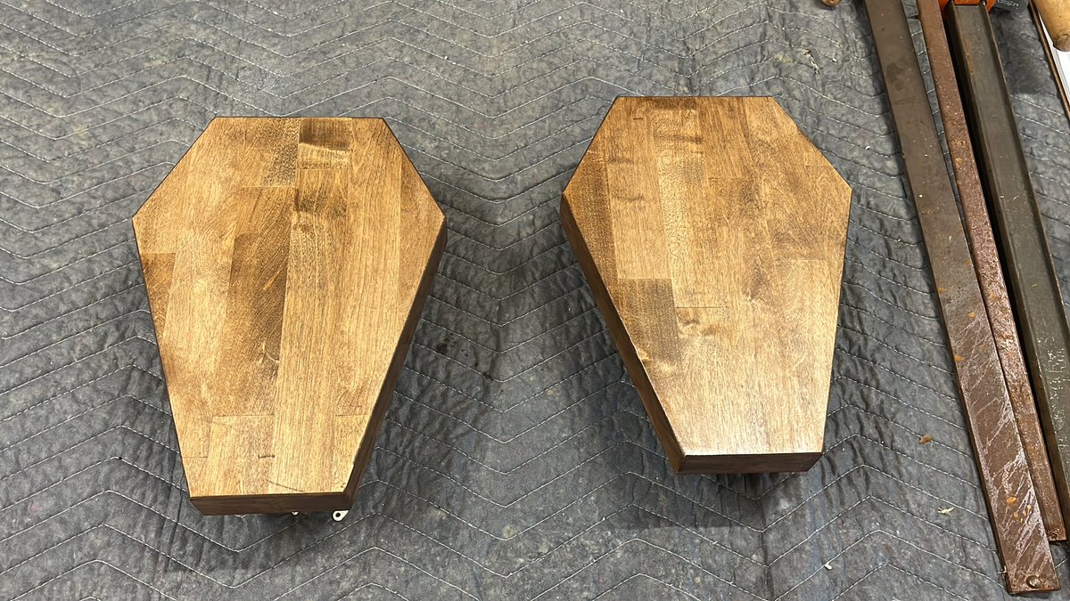 9367LLC's tweet photo. Coffin shaped cutting boards almost done! #woodworking #SmallBusiness https://t.co/Xih3E0lmja