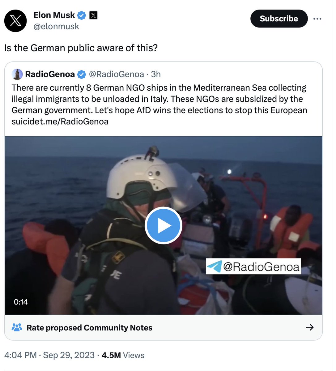 Elon Musk amplifying an account that clearly just exists to monster foreigners.