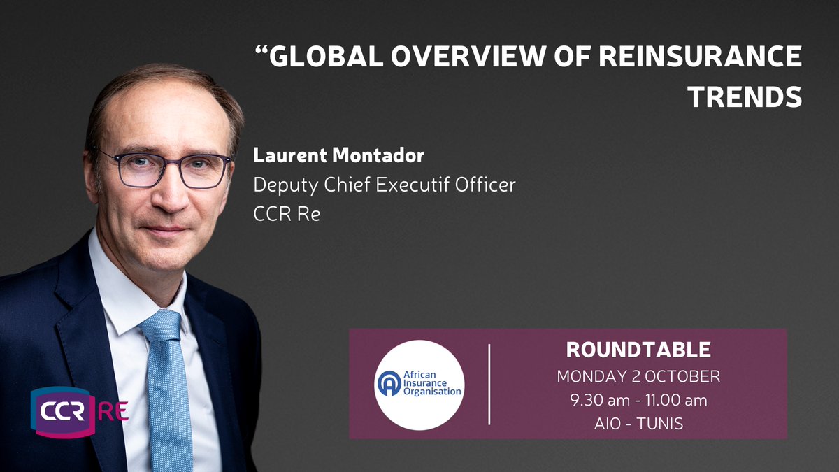 🎙️ Laurent Montador, Deputy CEO of CCR Re, will take the floor at a roundtable about global reinsurance trends at the 27th edition of the AIO African Reinsurance Forum.

🔍Learn about the key perspectives he will share on current and future moves in reinsurance.

#CCRRe #AIO
