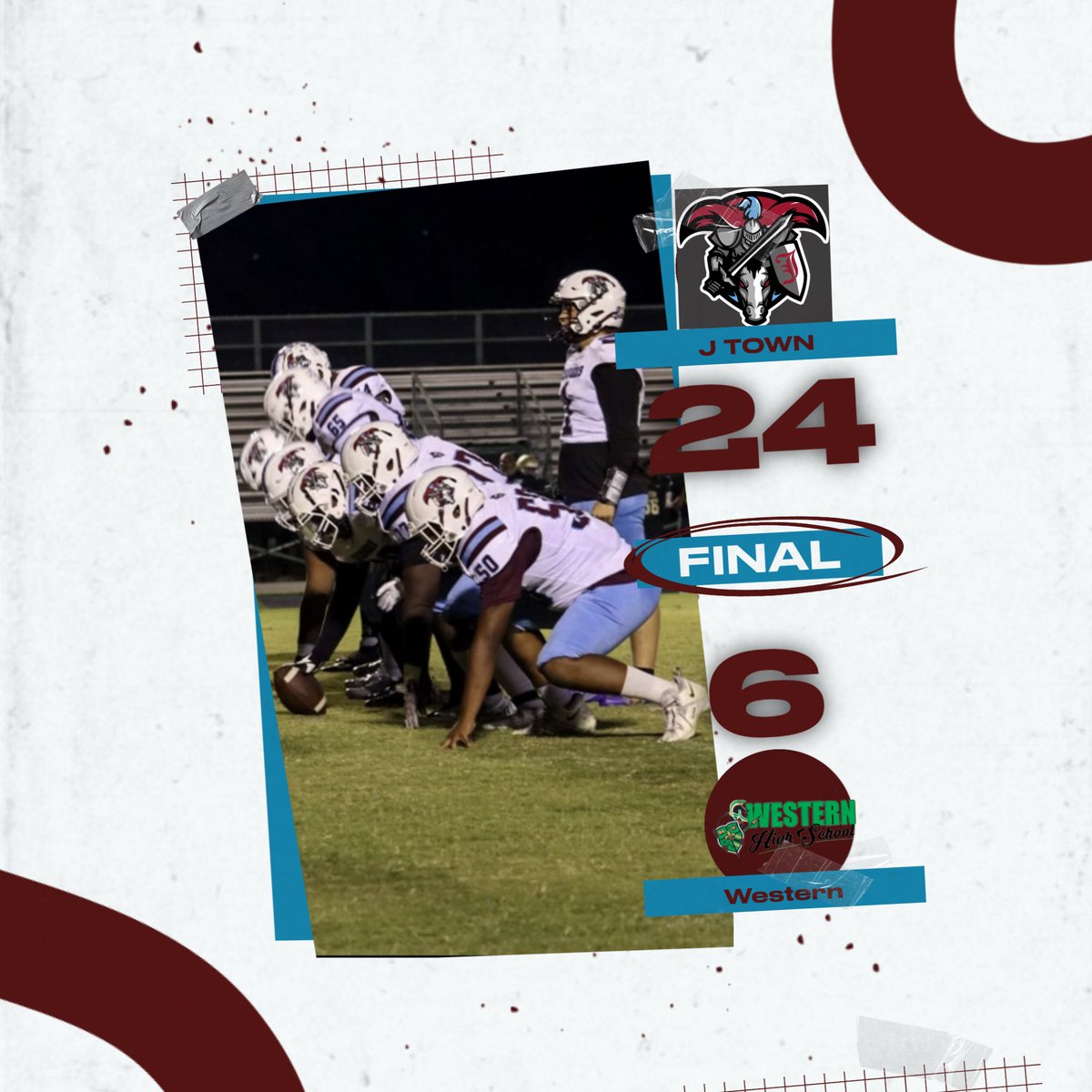 Prime Time Thursday Night Game Win.  7-0. 3-0 in district.  Fall break be good to us <a href="/JtownHS/">Jeffersontown High</a>