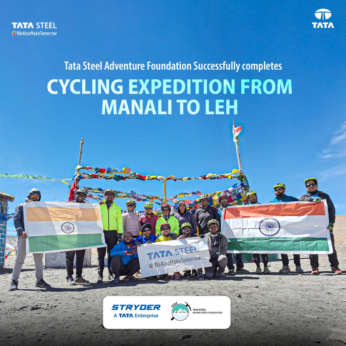 #TataSteelAdventureFoundation successfully completed a 490 km cycling expedition. Under the theme 'Pedal for a Purpose,' the journey highlighted responsible travel & individual contributions to a greener future.

#TataSteel #TSAF #PedalForAPurpose