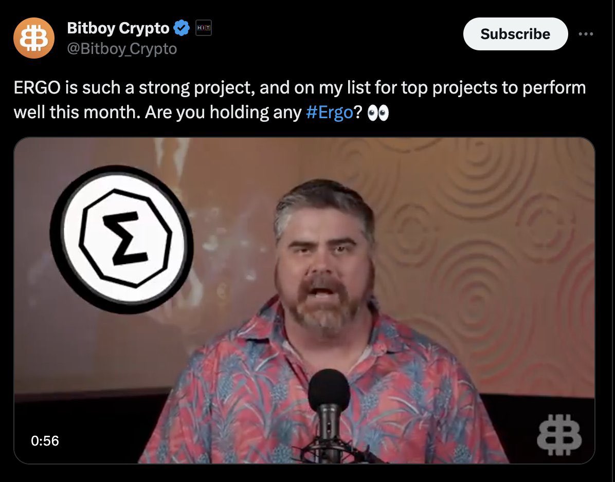 tofushit888's tweet image. Sorry but if ur chain needs to pay @Bitboy_Crypto to shill and get ur name out there then it’s not looking too good bro 

$ERGO 

💀