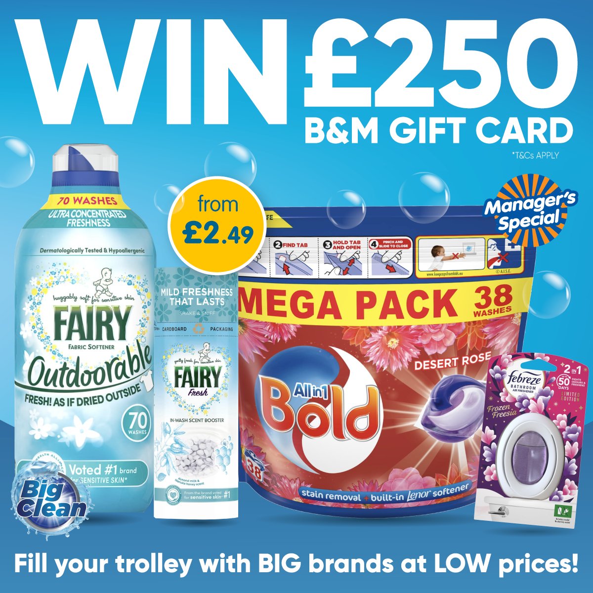 💦 #COMPETITION TIME 💦 Our #BigClean is on in-stores, so we've teamed up with @PGUK to giveaway the chance for ONE lucky winner to WIN a £250 B&M gift card! For a chance to WIN, simply; 1) FOLLOW US 2) RT 3) COMMENT #BMBigCleanPG Competiton ends 9am 6/10/23