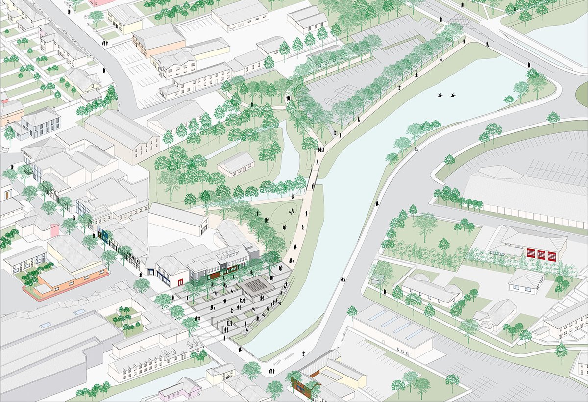 Our design for a new town square and riverside walk along the Owenabue River in Carrigaline for <a href="/Corkcoco/">Cork County Council</a> is now on public display as part of the Part 8 planning process.