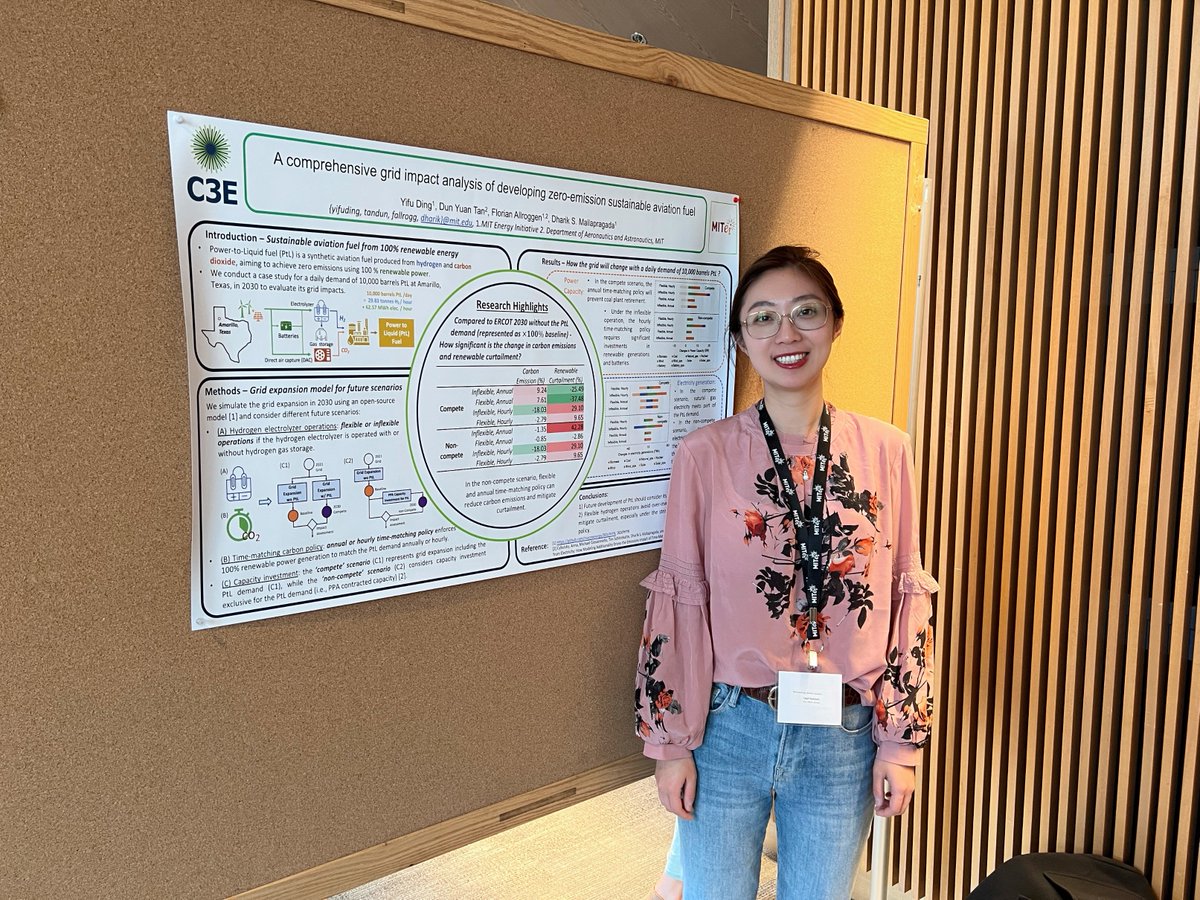 yifudingeve's tweet photo. Glad to attend the 2023 @C3E_EnergyWomen annual conference this week and did my first poster presentation on behalf of the MIT energy initiative. Check my poster about the grid impacts of sustainable aviation fuel: https://t.co/rtTUI6dBqK https://t.co/C7dAsicmQM