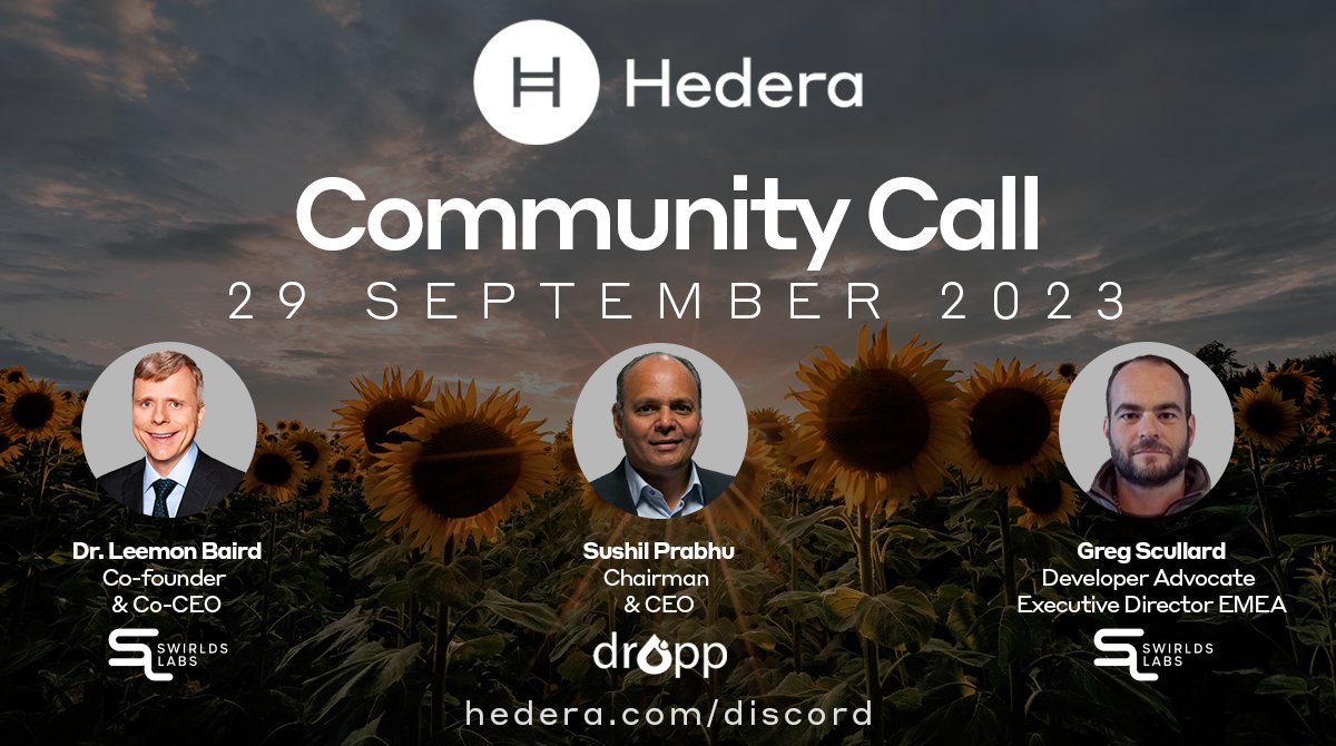 Looking forward to speaking with the #Hedera community at the top of the hour alongside @sushildropp and @HederaKid - see you there! @droppcc @SwirldsLabs 📞 discord.com/events/3738891…