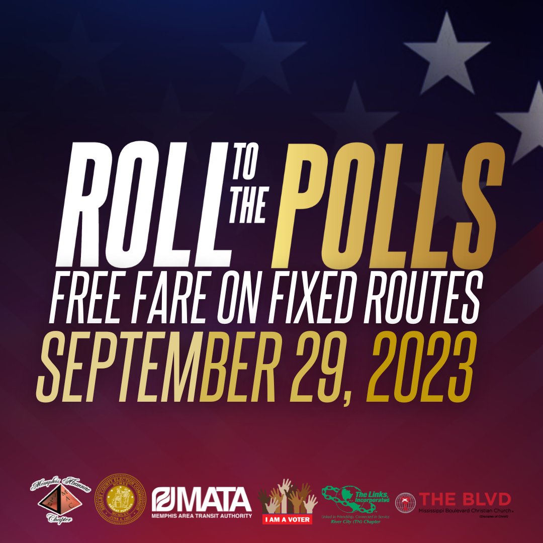 RideMATA's tweet photo. Today is the day! Free fare on fixed routes! Roll to the Polls with us to exercise your right to vote! #RollToThePolls #RideMata #GO901 https://t.co/s2nabKE3JZ