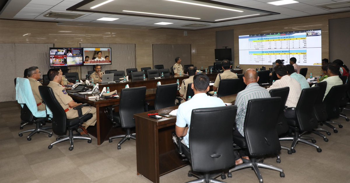 Video conf with all districts was held to review the progress with regard to the scheduled visit of the Election Commission of India on Oct 3rd onwards. Each SP/CP made a presentation.

#TelanganaPolice