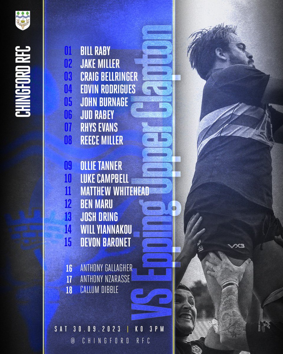 🏉 Get ready for an epic rugby showdown! 

🚨 Team News 🚨

Chingford vs. Epping, 
KO 3 pm. 

#Chingford #Swamp