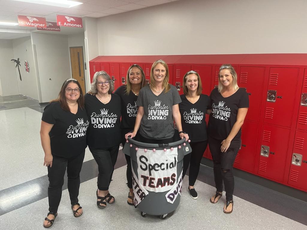 Special Teams Dumpster Diving Divas!!! HoCo week is the Best! #WeAreDragons <a href="/VoelzJames/">New Palestine High School</a> <a href="/NewPalAsstSup/">Dr. Katy Eastes</a>