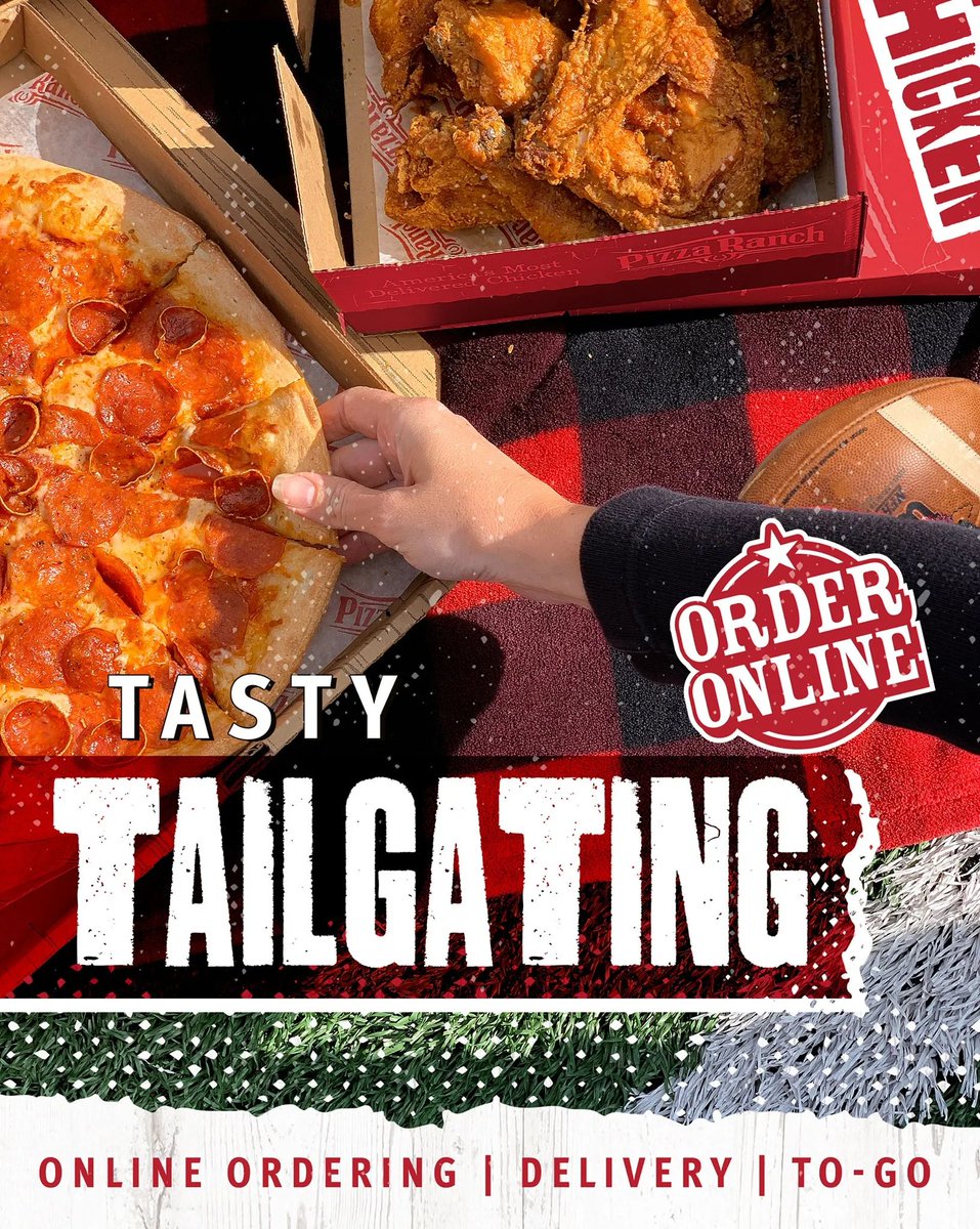 Feed all the fans on game day with our convenient Ranch Packs!  Choose pizza, chicken, or both for a legendary tailgate party!
#GameDay #Tailgate #FridayNightLights #EatPizzaWinGamesRepeat  #FridayNightPizzaNight #PizzaRanchForTheWin