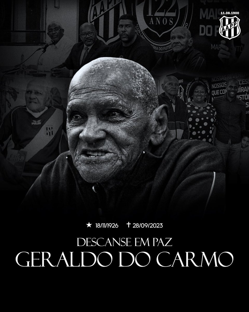 aapp_oficial's tweet photo. A Associação Atlética Ponte Preta está de luto pelo falecimento, na noite de ontem (28), do ilustre torcedor Geraldo do Carmo, aos 96 anos, filho do nosso fundador Migué do Carmo e primeiro jogador negro do futebol brasileiro. https://t.co/Quu7OD3RVX