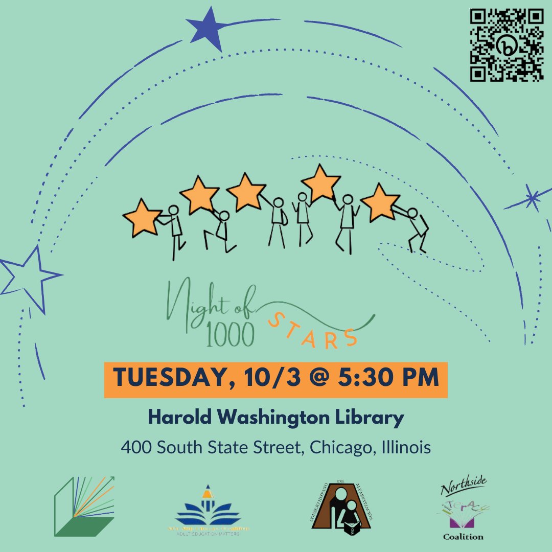 scalelit's tweet photo. Please join us next Tuesday for β Night of 1000 Stars β - a glorious evening full of smiles and cheers as we honor adult learners and educators from across Chicagoland. Visit https://t.co/HlByK67StO for more info and to RSVP π #adultedmatters #literacy #chicagononprofits https://t.co/lur5D4SfTX