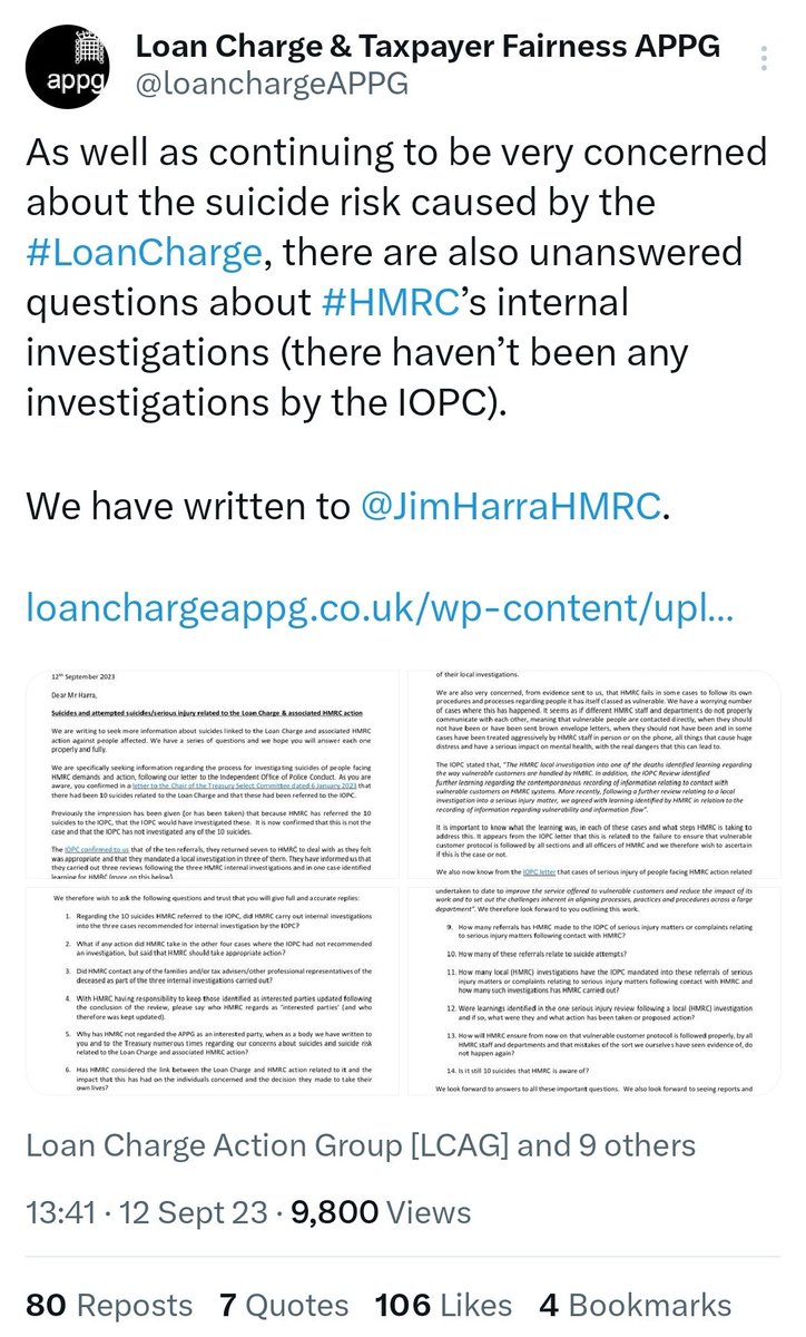 NotRichYoungFa1's tweet image. #LoanCharge affects all, not just victims.

- Retrospective taxation, who's next?
- MP's misled by HMRC &amp;amp; ignored. 
- If 10 #LoanChargeSuicides not prompt rethink what will?
- #FOI's reveal extent HMRC interference in Review. 
- @CommonsTreasury refuse investigate and more..